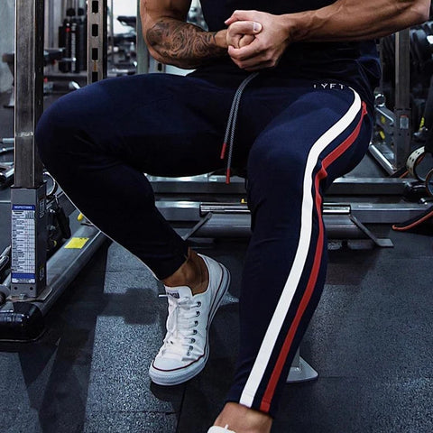 Mens Joggers Side Stripe Sweatpants Man Gym Workout Fitness Cotton Trousers Male Casual Fashion Skinny Track Zipper Design Pants