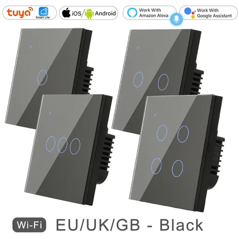 Tuya WiFi Smart On Off Light Switch 220V Power Button Wall Touch Alexa Google Home Voice With Without No Neutral Wire EU Two Way