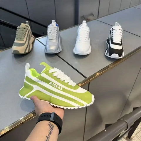 Chunky Sneakers Men Designer Soft Sole Sport Shoes Fashion Casual Leather Fabric Mesh Breathable Height Increased Platform Shoes