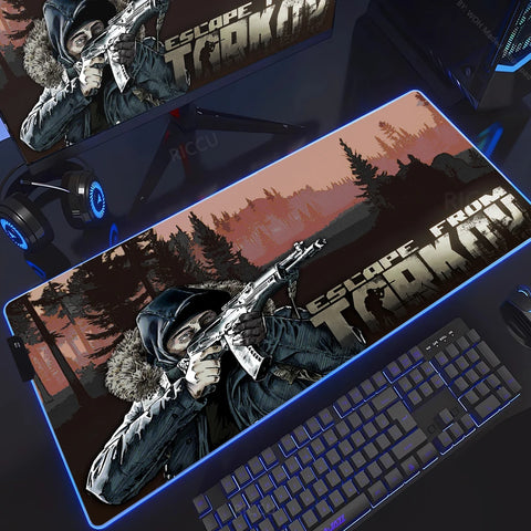 RGB Large Gaming Mouse Pad With Backlit Escape From Tarkov Mousepad PC Non-slip Rubber Desk Mat Computer Gamer Keyboard LED Rug