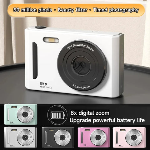 Digital Camera with Flash Light Dual Cam  50MEGA Hd Pixels 2.4in Screen Retro CCD Portable 4K Travel Cam Entry-level Photograph