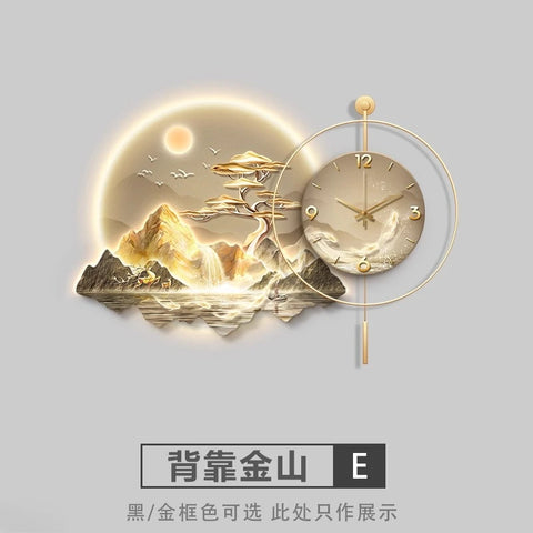 2026 New Model Landscape Murals Wall Clocks Fashion Nordic Living Room Digital Clock Villa Mute LED Wall Clock Home Decor