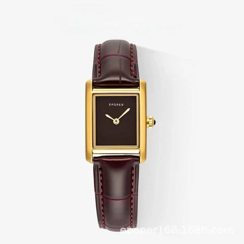 Classic, minimalist, light luxury, exquisite square high-end quartz watch with a versatile leather strap and retro style.