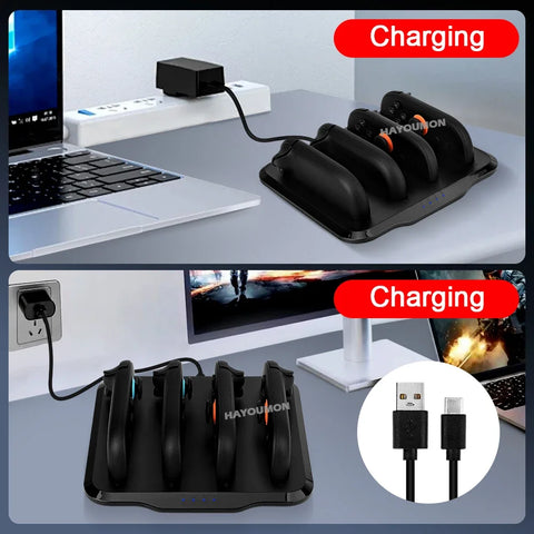 Charging Dock for Switch 2 Joycons Controllers 4-in-1 Charger Station Base Super Slim and Overcharge Protection w Charging Cable