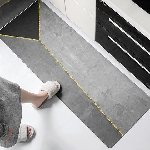 Kitchen Floor Mat Waterproof Non-slip Oil-resistant Leather Carpet PVC Gray Imitation Marble Geometric Rug Home Decoration Mat