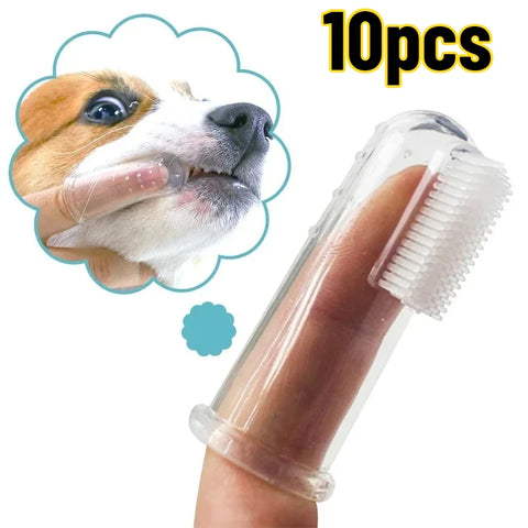 10pcs Super Soft Pet Finger Toothbrush Teddy Dog Brush Bad Breath Tartar Teeth Care Tool Dog Cat Cleaning Silicagel Pet Supplies