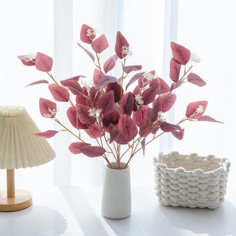 Artificial Plants Fake Leaves Three Pronged Eucalyptus Bonsai WeddingHome Decoration Indoor Dining Table Decoration Fake Potted