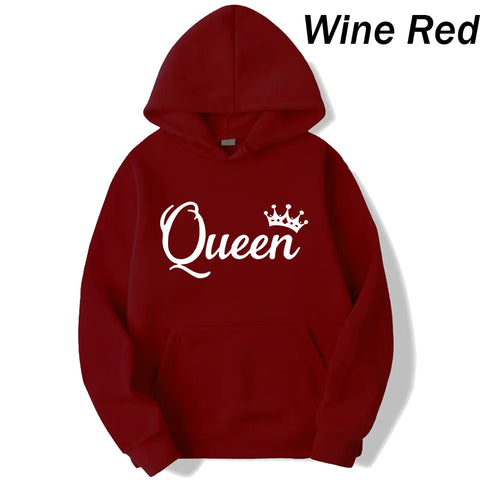 Women And Men Couple Hoodies Long Sleeved Hoodies King And Queen Printed Lover Hooded Sweatershirt Couple Hoodies