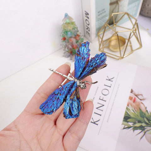 1pc Natural Crystal Stone Black Tourmaline Aura Blue Flame Feather DIY Dragonfly Animal Decoration Wholesale