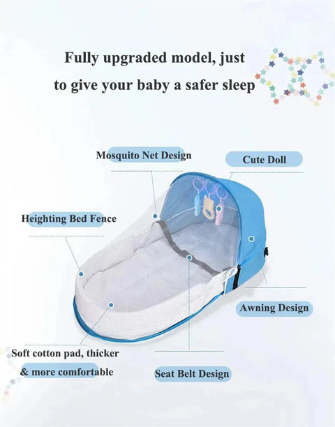 Baby Bed Crib Convenient Folding Anti-crush Middle Bed with Mosquito Net Comfortable Mattress Travel Crib for Newborn Camping