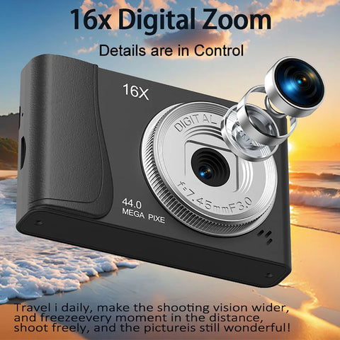 4K Digital Camera Retro CCD 24 Million Pixels Camcorder 16x Zoom Compact Cameras Auto Focus for Kids Adult Beginners Photograph