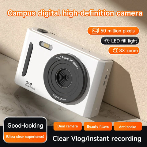 Digital Camera with Flash Light Dual Cam  50MEGA Hd Pixels 2.4in Screen Retro CCD Portable 4K Travel Cam Entry-level Photograph