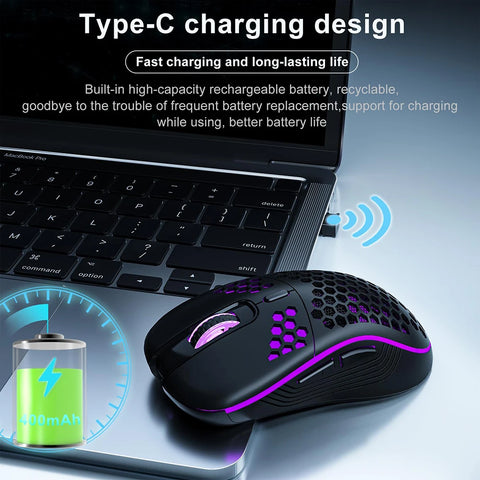 RGB 2.4G Wireless Gaming Mouse RGB Lighting Charging Mouse with Adjustable DPI Ergonomic Honeycomb Design for Desktop Laptop