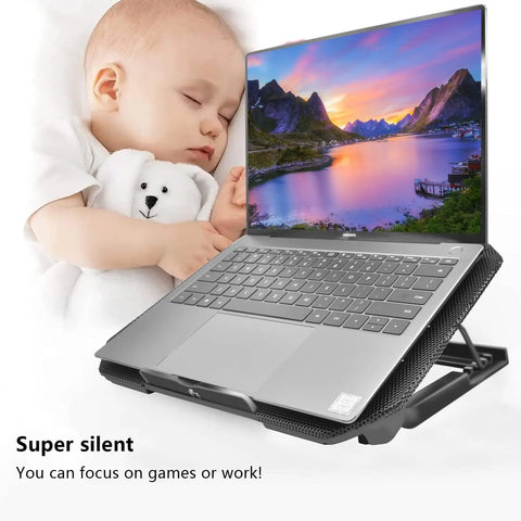 Laptop Cooling Pad 2 quiet fans with LEDs, 2 USB Ports. 5 level height, Speed Control Laptop Cooler