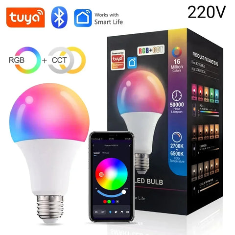 Tuya Bluetooth Smart LED Bulb E27 9W Light Bulb RGB Dimmable Led Lamp 220V 110V Smart Life App Control For Bedroom Decor Lightin