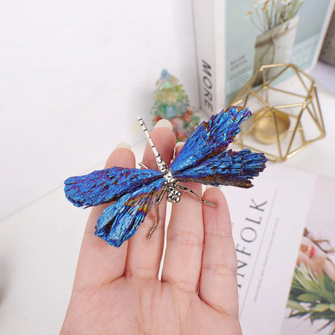 1pc Natural Crystal Stone Black Tourmaline Aura Blue Flame Feather DIY Dragonfly Animal Decoration Wholesale