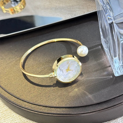Minimalist Women Pearl Bracelet Watch Rhinestone Small Dial Quartz Wristwatch Luxury Design Elegant Ladies Clock Gifts