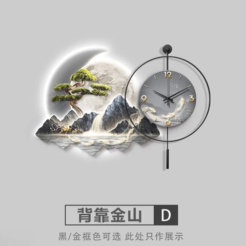 2026 New Model Landscape Murals Wall Clocks Fashion Nordic Living Room Digital Clock Villa Mute LED Wall Clock Home Decor