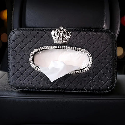 1Bling Rhinestone Crown Car Tissue Box - Headrest Hanging Design, Lady's Creative Tissue Holder, Auto Interior Storage Accessory