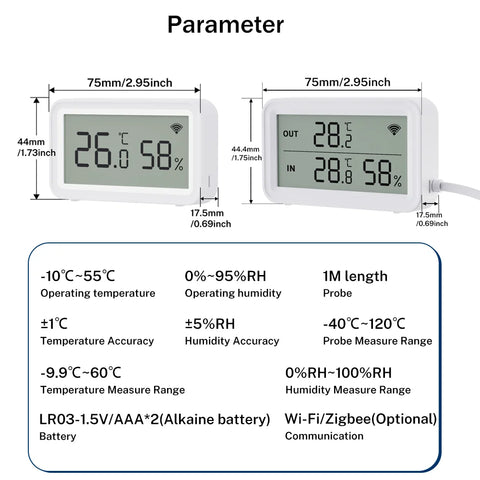 Tuya Zigbee WiFi Temperature Humidity Sensor with External Probe Thermometer Hygrometer APP Remote Control Workwith SmartLife