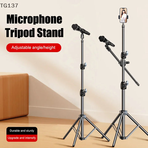 Microphone Boom Tripod Stand Mic Tripod Bracket 66CM Crossbar Arms With Clip And Phone Holder 1.7/2.1M