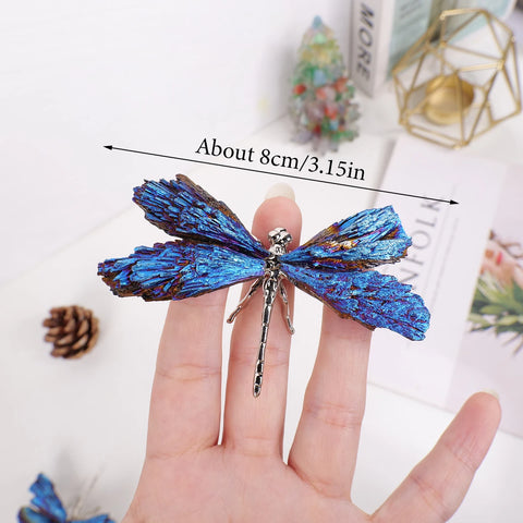 1pc Natural Crystal Stone Black Tourmaline Aura Blue Flame Feather DIY Dragonfly Animal Decoration Wholesale