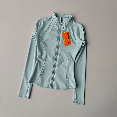 Women's Slim Fit Long Sleeve Sports Jacket Zip Fitness Yoga Workout Jacket Slim Tight Gym ActiveWear Top Running Jacket