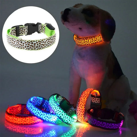 Adjustable Luminous LED Dog Collar Bright Nylon Collar Night Safety Pet Accessory for Dogs