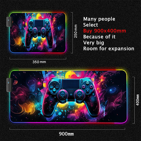 Gamepad RGB Large Mouse Pad Gamer LED Backlight Luminous Gamers Non-Slip Rubber Keyboard Pads XL E-sports Laptop Office Desk Mat