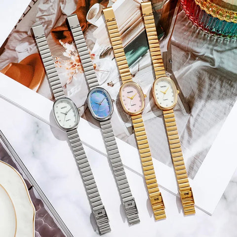 Minimalist Oval Quartz Watch Women Watch Fashion Steel Belt Quartz Casual Wristwatch Gifts Quartz Wristwatch