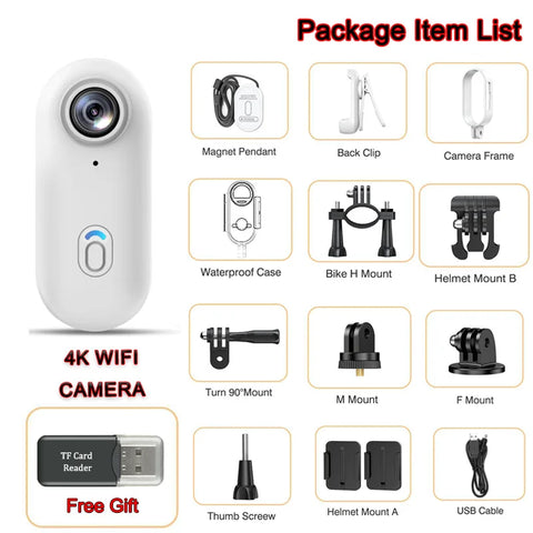 HD Action Camera Mini 4K WiFi Wireless Magnetic Portable POV Cam 1080P  Portable Vlog Video Bodycam for Helmet Motorcycle Sports