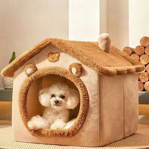Soft Cats Bed Deep Sleep Small Dog Winter House with Removable Cushion and Enclosed Pet Tent for Kittens Puppies and Cats