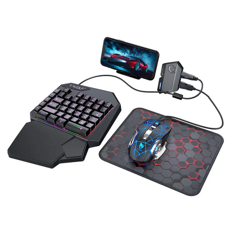 Mechanical Gaming Keyboard Kit 5 In 1 Set One Hand Keyboard 5D Mechanical Gamer Mouse Converter Mobile Game Pro Converter