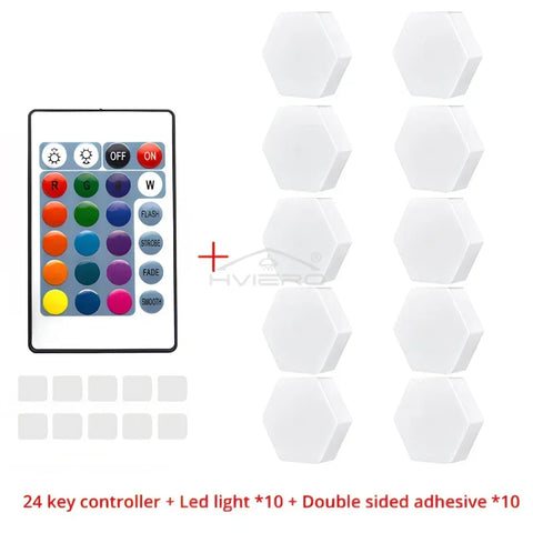 Honeycomb Wall Lamp RGB LED Quantum Wireless Hexagon Touch Sensor Night Light indoor Bedroom Cabinet Decoration remote Control