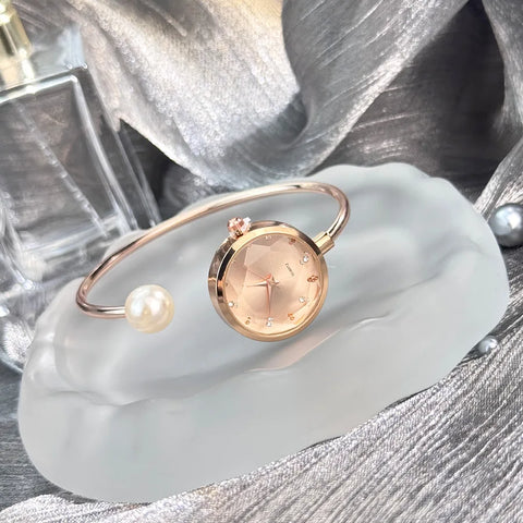 Minimalist Women Pearl Bracelet Watch Rhinestone Small Dial Quartz Wristwatch Luxury Design Elegant Ladies Clock Gifts