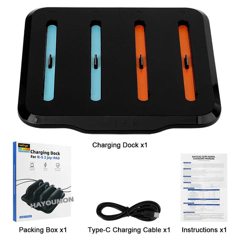 Charging Dock for Switch 2 Joycons Controllers 4-in-1 Charger Station Base Super Slim and Overcharge Protection w Charging Cable