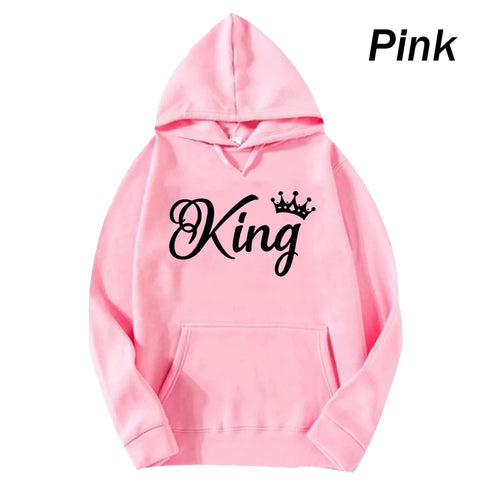 Women And Men Couple Hoodies Long Sleeved Hoodies King And Queen Printed Lover Hooded Sweatershirt Couple Hoodies