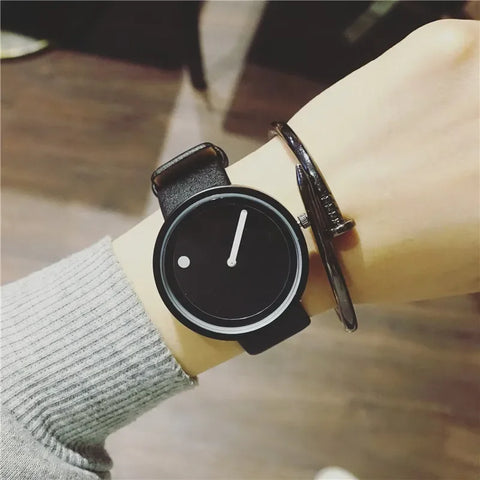 Fashion Minimalist Watches Men Creative Design Dot and Line Simple Stylish Quartz Wristwatches Unisex Leather Watch Reloj Hombre