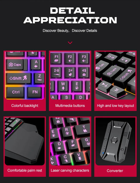 Mechanical Gaming Keyboard Kit 5 In 1 Set One Hand Keyboard 5D Mechanical Gamer Mouse Converter Mobile Game Pro Converter