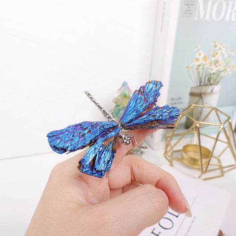 1pc Natural Crystal Stone Black Tourmaline Aura Blue Flame Feather DIY Dragonfly Animal Decoration Wholesale