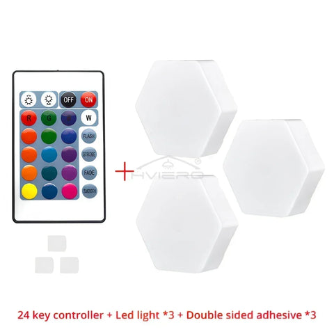 Honeycomb Wall Lamp RGB LED Quantum Wireless Hexagon Touch Sensor Night Light indoor Bedroom Cabinet Decoration remote Control