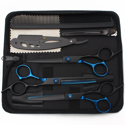 Hair Scissors JP Stainless Hairdressing Scissors 6" Haircut Set Black Thinning Shears Salon Haircut Scissors Razor Combs C1001