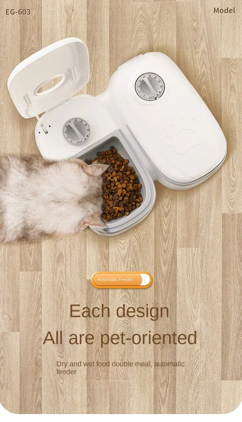 Smart Pet Feeder with Timer Automatic Food Dispenser for Cats Dogs Dry Wet Food Dual Meal Separation Puppy Kitten Feeding