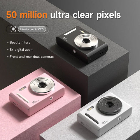 Digital Camera with Flash Light Dual Cam  50MEGA Hd Pixels 2.4in Screen Retro CCD Portable 4K Travel Cam Entry-level Photograph