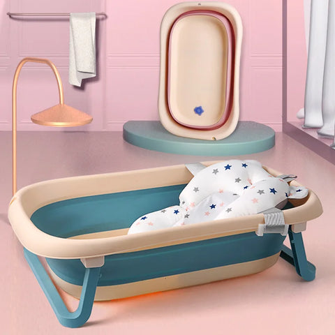 Foldable Baby Bath Tub with Bath Mat Newborn Support Seat Cushion Adjustable Bathtub Shower Mat Baby Bath Tub