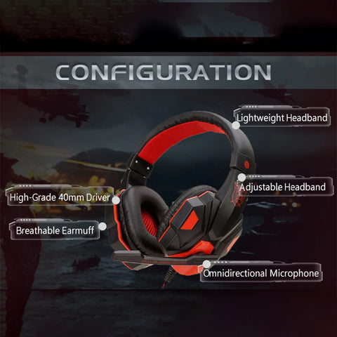 3.5mm Headphone Wired Gaming Headset Earphones Music For Computer With Mic Headset Stereo SVirtual Surround Bass LED Light Gamer