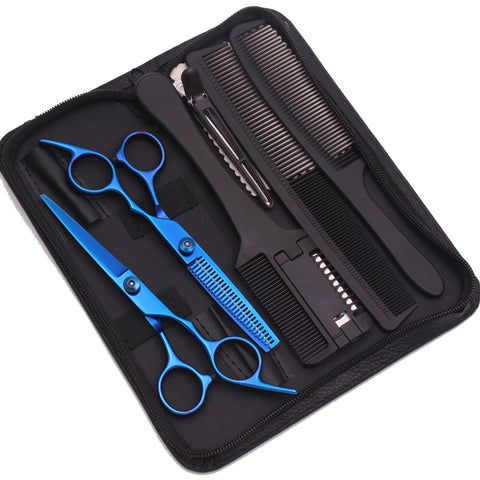 Hair Scissors JP Stainless Hairdressing Scissors 6" Haircut Set Black Thinning Shears Salon Haircut Scissors Razor Combs C1001