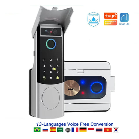 Waterproof Intercom Face Recognition Tuya Wifi Fingerprint Code RFID Card Smart Lock with Doorbell/rechargable li-battery/keypad