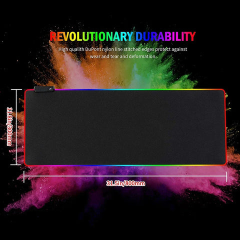 RGB Gaming Mouse Mat Pad - Large Extended Led Mousepad With 14 Lighting Modes , Anti-Slip Rubber Base Mouse Mat For Gamer