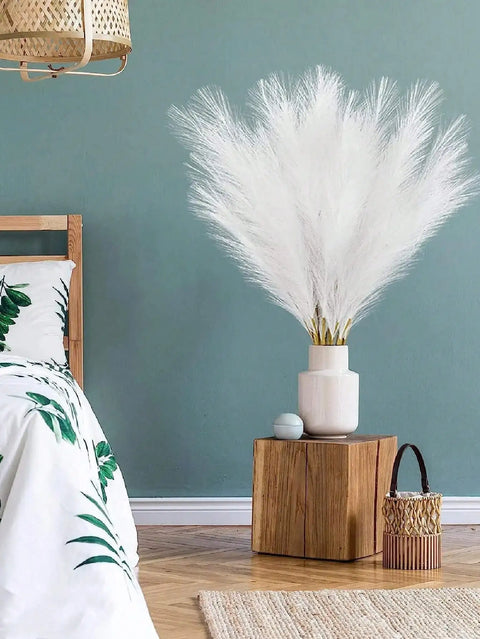 5/10/20pcs White Artificial Reeds,Tall Plush Faux Grass,Pampas Tree Branches For Room Decoration,Wedding Party Decoration